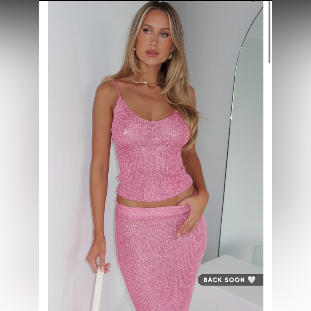 White Fox Love Galore Shining Sequin Knit Top and Maxi Skirt Set